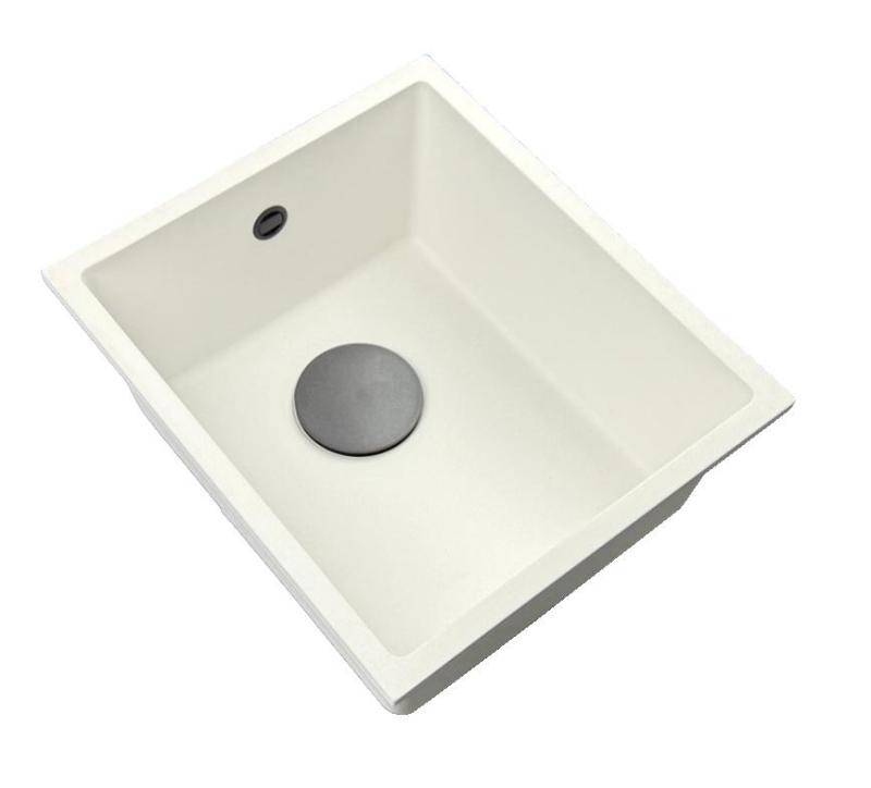 GraniteMy Universal Biely granitový drez 34x40 cm biely nadstavbový a zapustený s gun metal zátkou 1208967904