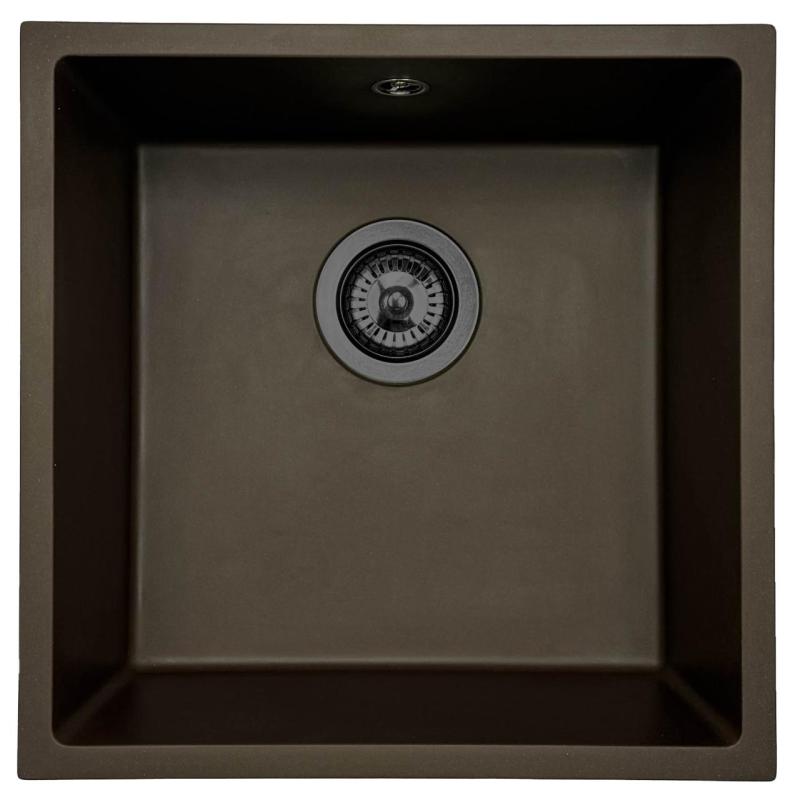 GraniteMy Universal Café Granitový Drez 40x40 cm na dosku, pod dosku a do roviny s odtokom v gun metal farbe - 1208967917