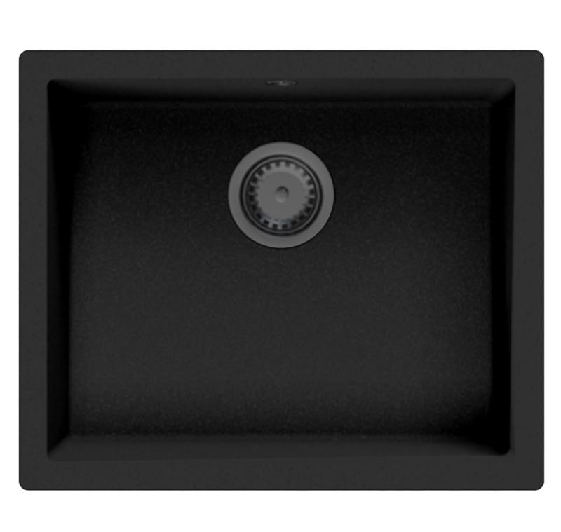Granitový drez GraniteMy Universal čierny 50x40 cm na pracovnú dosku, pod pracovnú dosku a do roviny s pracovnou doskou s uzáverom v gun metal farbe - 1208967921.