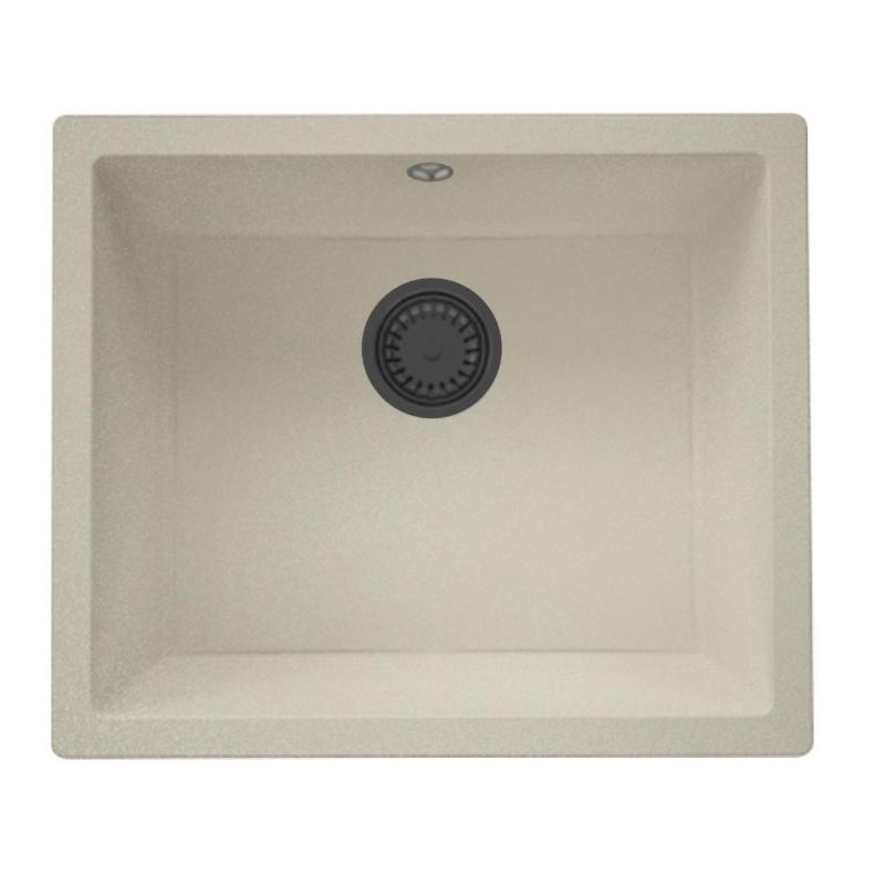 GraniteMy Universal Granitový Béžový Pieskový Drez 50x40 cm na dosku, do spodnej skrinky a v jednej úrovni s pracovnou doskou s gun metal zátkou - 1208967930