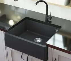 GraniteMy Tradition Vidiecky Drez Granitový Drez 60x48 cm Čierny Podstavný a Rovný s Medenou Zátkou 1208967937