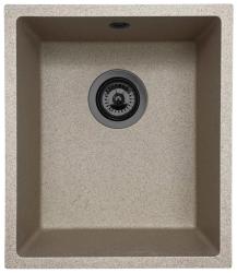 GraniteMy Universal granitový béžový pieskový drez 34x40 cm pre montáž na povrch, pod povrch a rovný povrch s kovovou zátkou v odtieni gun metal 1208968011