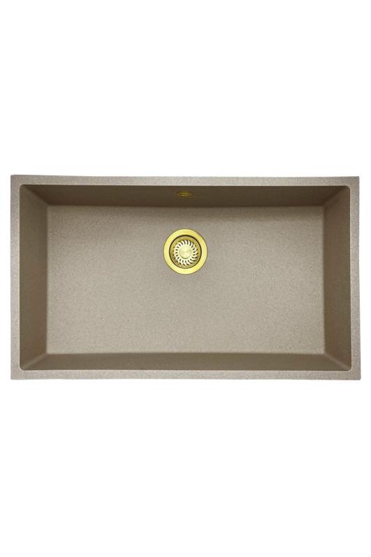 GraniteMy Universal granitový béžový pieskový drez 74x40 cm na dosku, pod dosku a na úroveň dosky so zlatou výpusťou 1208968018