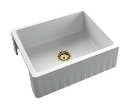 GraniteMy Tradition Vidiecky Drez - 2-stranný Granitový Drez 60x48 cm Biela podmontáž so Zlatou zátkou 1208968027