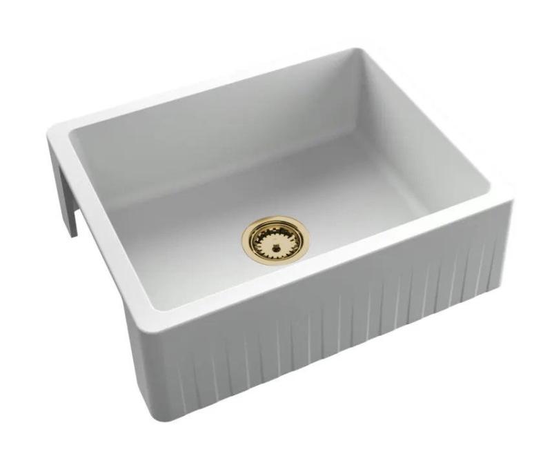 GraniteMy Tradition Vidiecky Drez - 2-stranný Granitový Drez 60x48 cm Biela podmontáž so Zlatou zátkou 1208968027