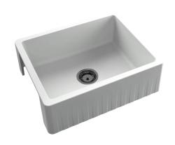 GraniteMy Tradičný vidiecky drez - 2-stranný granitový drez 60x48 cm Biela spodná montáž s koncovkou Gun metal 1208968028