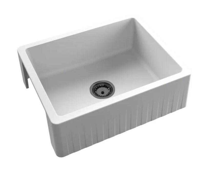 GraniteMy Tradičný vidiecky drez - 2-stranný granitový drez 60x48 cm Biela spodná montáž s koncovkou Gun metal 1208968028