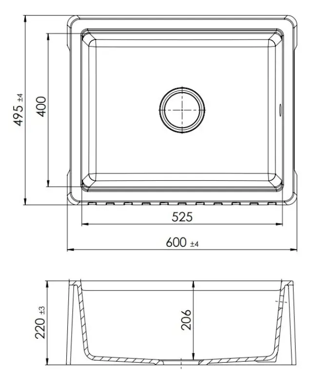 GraniteMy Tradičný vidiecky drez - 2-stranný granitový drez 60x48 cm Biela spodná montáž s koncovkou Gun metal 1208968028