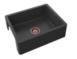 GraniteMy Tradition Vidiecky Drez - 2-Stranný Granitový Drez 60x48 cm Čierny podmontáž s medenou zátkou 1208968030.