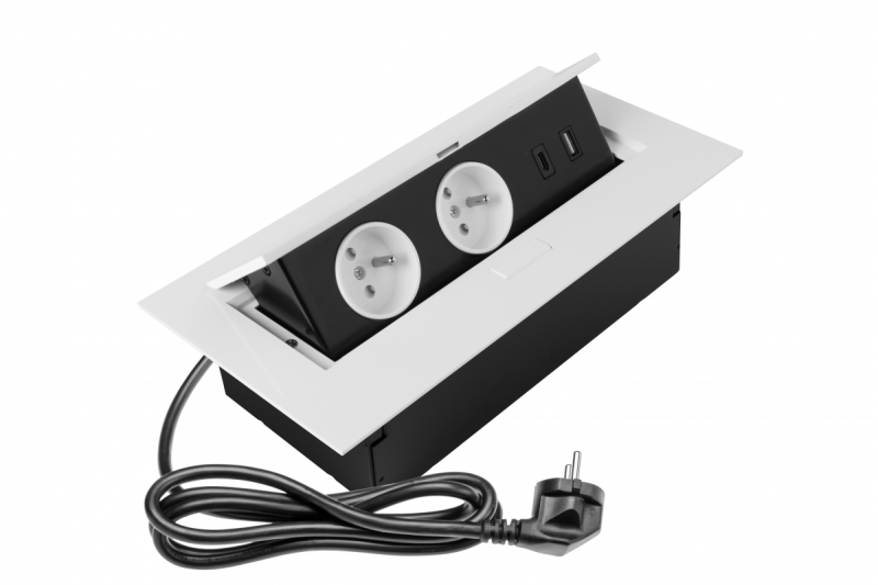 Nábytková zásuvka 2x schuko zásuvka, USB A+C, bez kábla, biela