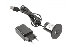USB A+C 5V 2A zásuvková nabíjačka s napájacím zdrojom, čierna