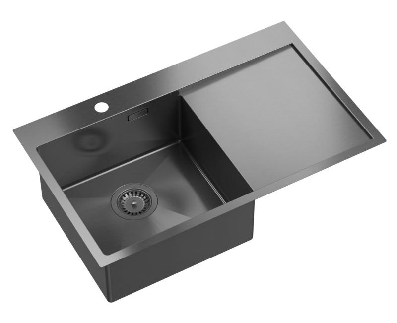 Aquadesign Clara Drez Gun metal 78x48cm Nadstavbový alebo zapustený s odkvapkávacou mriežkou, otvorom na batériu a zátkou Gun metal - 1208969498