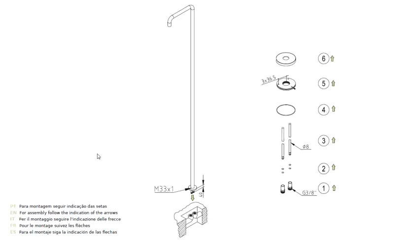 Waterevolution Flow pool shower column single cold water brushed copper T145CPE