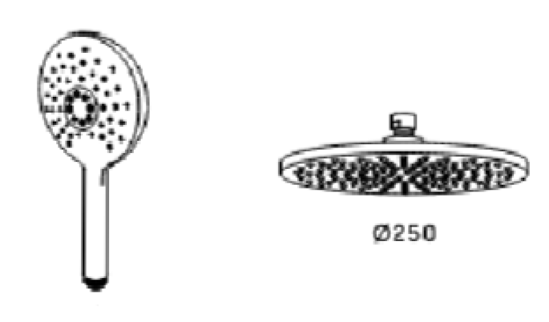 Waterevolution Flow termostatická trojcestná sprchová batéria s hlavovou sprchou 250 mm a okrúhlou ručnou sprchou chróm T131TNR2501.