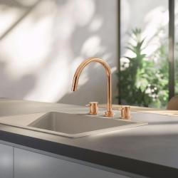 Waterevolution Flow 3-otvorová kuchynská batéria s otočným výtokom a pripojením na filtrovanú vodu meď T152UCPE