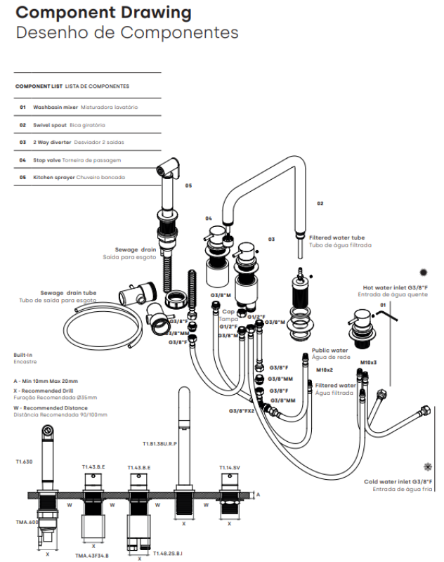 Waterevolution Flow 5-otvorová kuchynská batéria s výsuvnou sprchou a pripojením na filtrovanú vodu, meď T154HCPE.