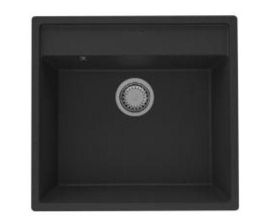 GraniteMy Bremen Granitový Drez 53x50 cm Čierny - Montáž na vrchu, Montáž na spodku a Plochá montáž s dierou pre kohútik a Zlatou zástrčkou 1208969969