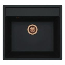 GraniteMy Bremen Granitový Drez 53x50 cm Čierny - Povrchová montáž, Podstavcová montáž a Rovinná montáž s Vŕtaním pre Kran a Medenou Zátkou 1208969970