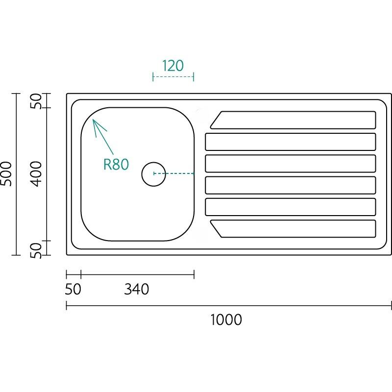 Banka Centurio 100-34 Nerezová oceľ Drez s odkvapkávacou plochou 100x50 cm, číslo produktu 1208970033.