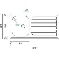 Banka Centurio 100-34 Nerezová oceľ Drez s odkvapkávacou plochou 100x50 cm, číslo produktu 1208970033.