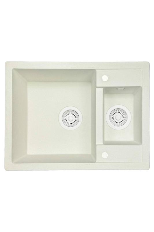 Granitová drezová súprava GraniteMy Smart extra plytká 1,5 biela granitová drezová nástavba 58x44 cm s bielou zátkou a krytom 1208970052.