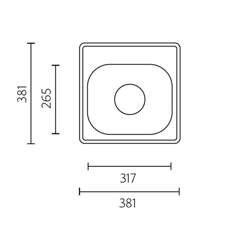 Banka Detroit Nerezový drez 381 x 381 mm Nadstavba s otvorom pre batériu 1208970074