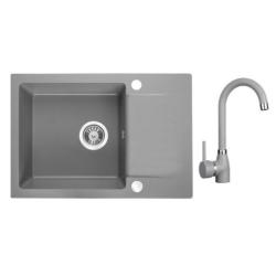 Aquadesign Kensley Set - Granitový Nástavbový Drez Sivý s malou Odkvapkávačkou a Kuchynskou Batériou, 65 x 44 cm 1208970086