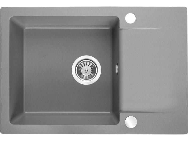 Aquadesign Kensley Set - Granitový Nástavbový Drez Sivý s malou Odkvapkávačkou a Kuchynskou Batériou, 65 x 44 cm 1208970086