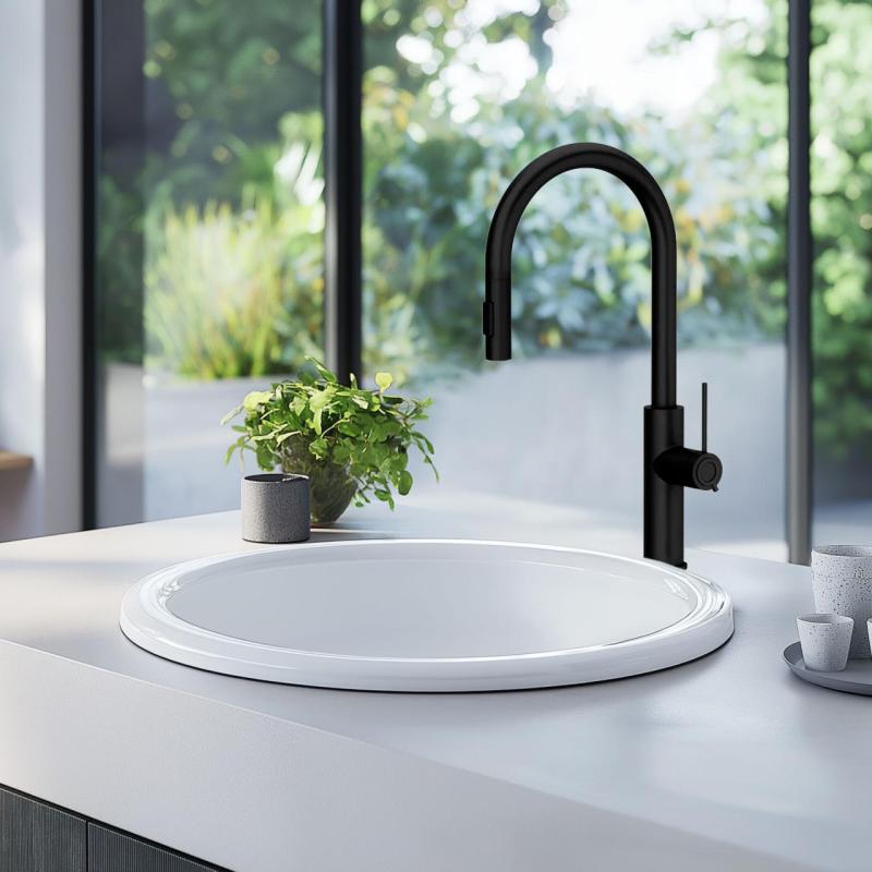 Ausmann Ceramic Brook ceramic white round countertop basin 1208970092