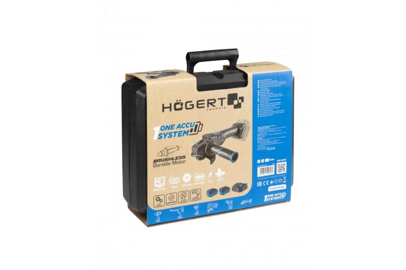 HÖGERT Akumulátorová uhlová brúska s pákovým spínačom, 125MM, 18V, set s batériou, nabíjačkou, príslušenstvom