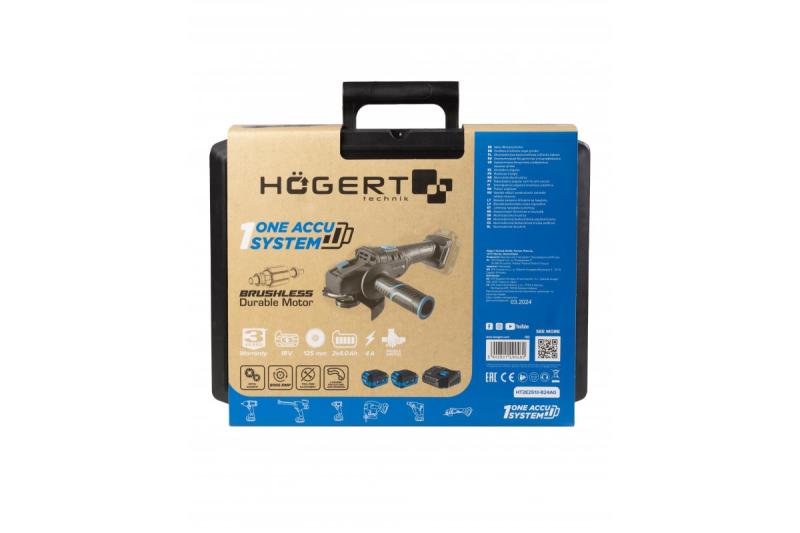 HÖGERT Akumulátorová uhlová brúska s pákovým spínačom, 125MM, 18V, set s batériou, nabíjačkou, príslušenstvom