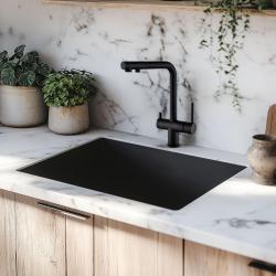 Ausmann Ellington 3-cestná kuchynská batéria s výsuvným výtokom a filtrovanej vody – Čierna - 1208970497