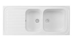 Ausmann Ceramic Blush Ceramic Double White Sink Topmount with Draining Area 1125 x 500 mm 1208970514
