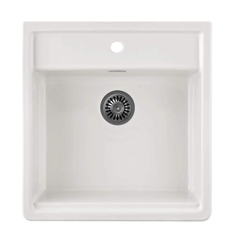 Ausmann Ceramic Panor Shade Keramický biely drez Butler – podstavný a medzipodstavný 630 x 597 mm s otvorom na batériu a zátkou Gun metal 1208970551
