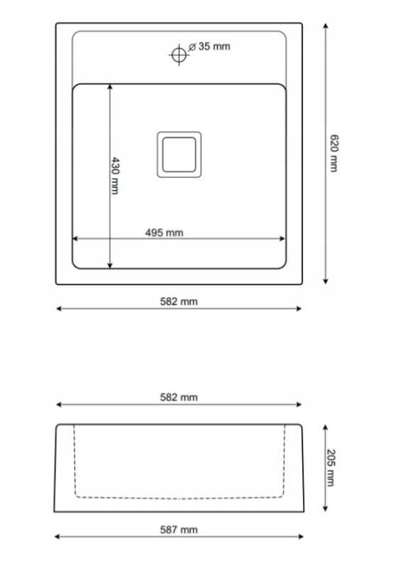 Graniteland Arno Granitové Arduin tvrdokameň vzhľad Umývadlo medziskladby 582x620mm s RVS štvorcovou zástrčkou 1208970600