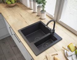 Graniteland Adda Granitový čierny Arduin tvrdý kameň vzhľad 1.5 Drez Nadstavba 600x495mm s RVS Zátkou 1208970619