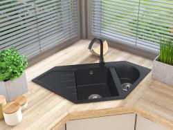 Graniteland Amiata Granit čierna Arduin tvrdý kameň vzhľad Nádrž na montáž do rohu 965x496mm s RVS zátkou 1208970620