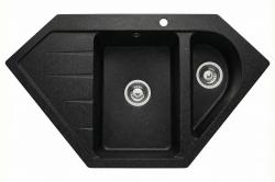 Graniteland Amiata Granitový čierny Arduin tvrdý kameň vzhľad Rohový drez na montáž 955x489mm s nerezovou zátkou 1208970620