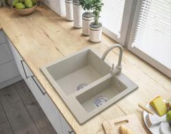 Graniteland Adda Žulový Béžový piesok 1.5 Umývadlo Nadstavba 600x495mm s Nerezovou Zátkou 1208970621
