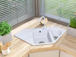 Graniteland Amiata Žulový Biely Rohový Drez na Pracovnú Dosku 965x496mm s Nerezovou Zátkou 1208970622