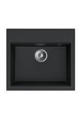 Dura Stretto Čierny Kvarcitový Drez na Montáž 56x51 cm s Nerezovým Korkom a Otvorom pre Kľúč 1208970690