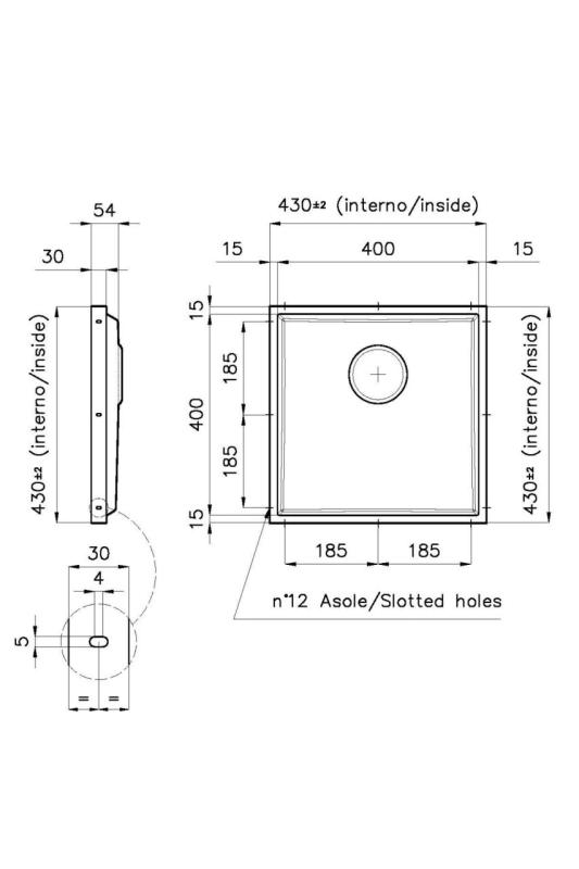 Foster Phantom Base RVS základová doska pracovnej dosky umývadlo 40x40 cm na zabudovanie do keramiky, prírodného kameňa a Solidsurface hrúbka 12 mm 1208970719