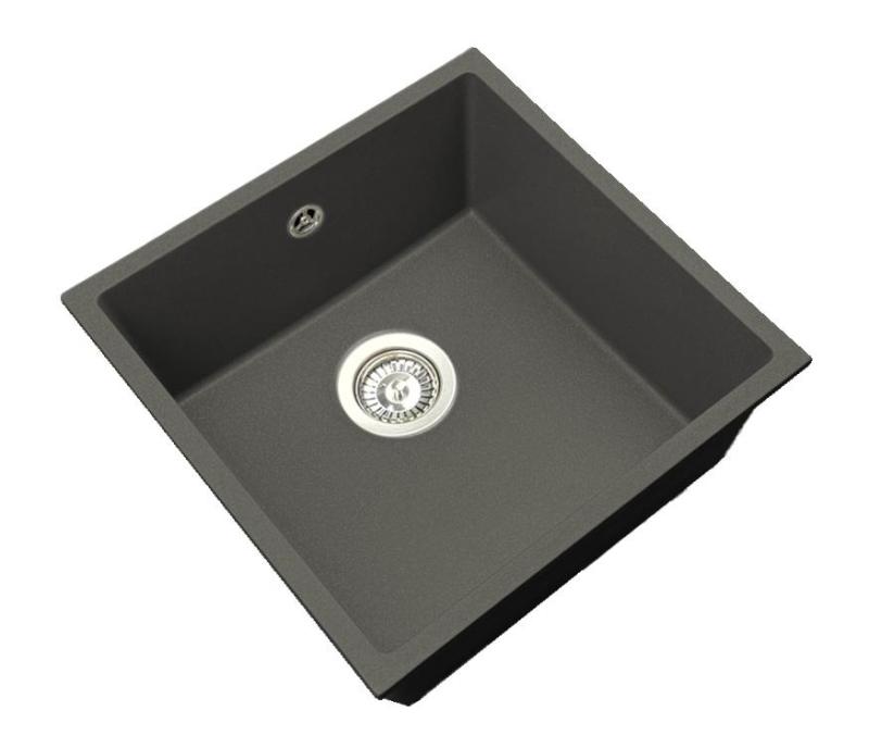 GraniteMy Universal Granitový Sivý, tmavý Umyvadlo 40x40 cm Na povrch, Pod povrch a V rovine s Nerezovou Zátkou 1208970742