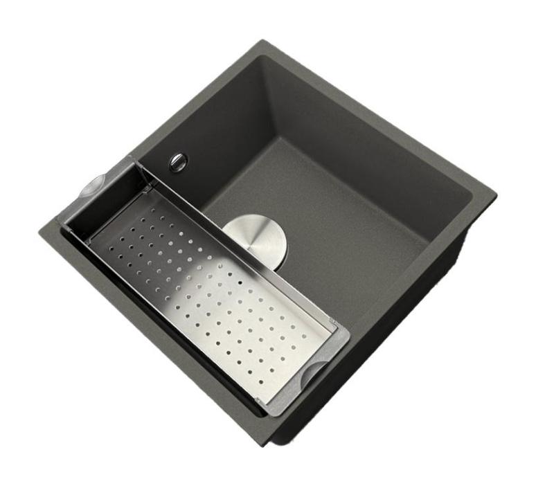 GraniteMy Universal Granitový Sivý, tmavý Umyvadlo 40x40 cm Na povrch, Pod povrch a V rovine s Nerezovou Zátkou 1208970742