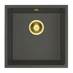 GraniteMy Universal Granitový Sivý, tmavý Drez 40x40 cm Nadstavba, Podstavba a Vložená montáž so Zlatým Zátkou 1208970748