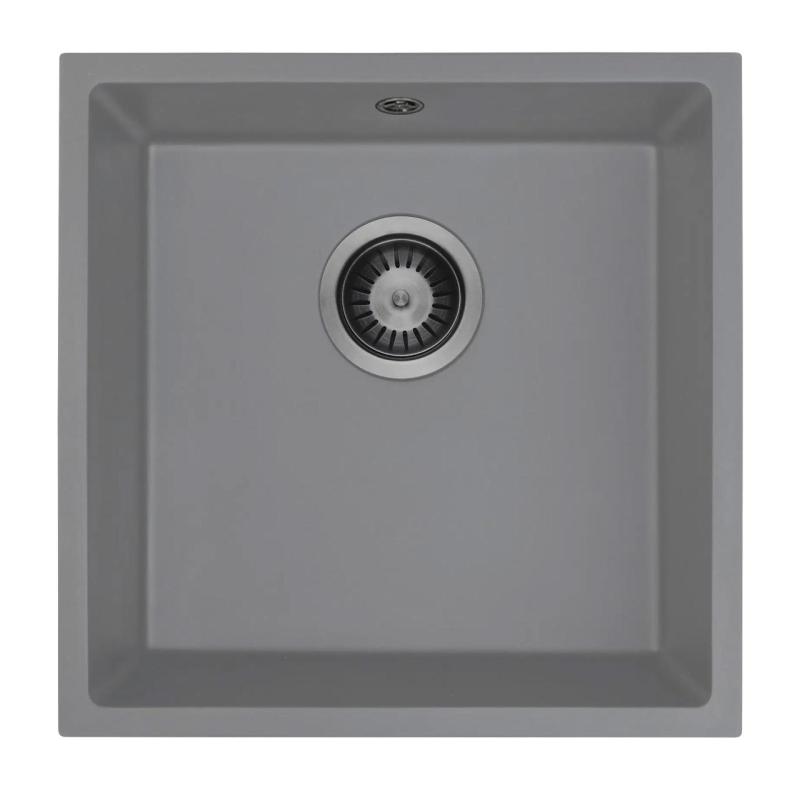 GraniteMy Univerzálne Granitové Sivé Umyvadlo 40x40 cm, Nadstavba, Podstavba a Plochá Montáž s Gun metal Zástrčkou 1208970750
