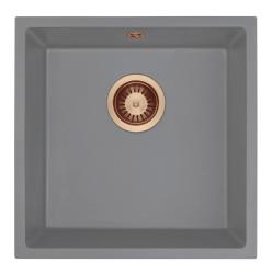 GraniteMy Universal Granitový šedý drez 40x40 cm Na povrchu, Spodná montáž a Vložený s Medenou zátkou 1208970753