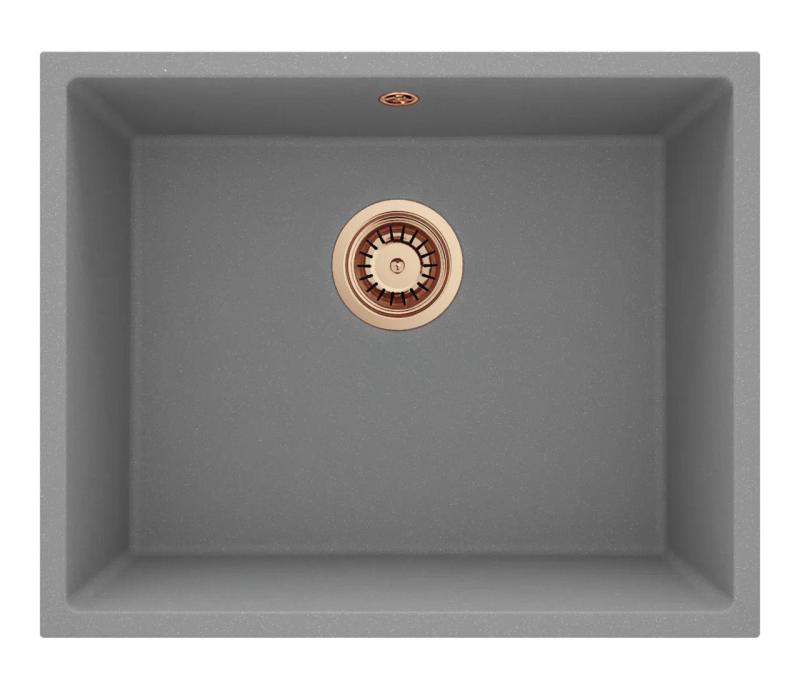 GraniteMy Univerzálny Granitový Šedý Drez 50x40 cm Na Montáž, Podmontáž a Rovnú Montáž s Medenou Zátkou 1208970761