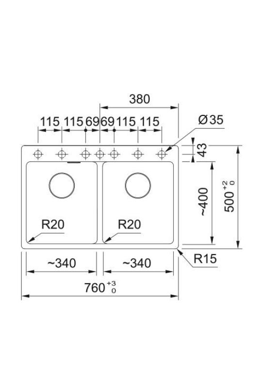 Franke Maris MRG 620 TL Fragranite Mat Čierna Dvojitá Umývadlo 76 x 50 cm Montáž s Dierou pre Kranček 114.0668.738