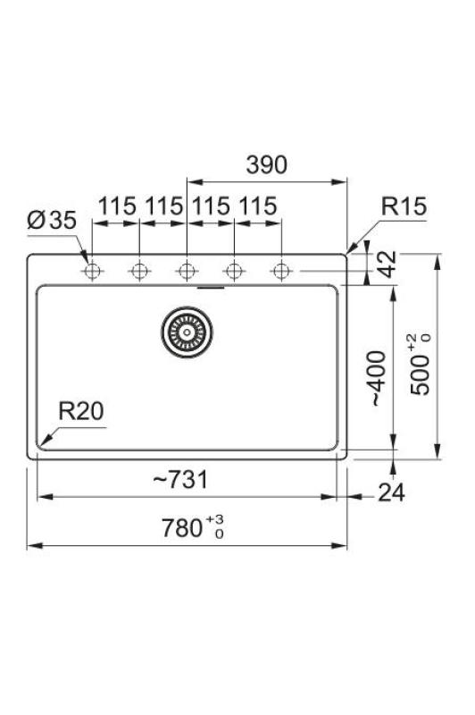 Franke Maris MRG 610-70 TL Fragranite Mat Čierny Drez 78 x 50 cm Povrchová montáž s otvorom pre kohútik 114.0668.727
